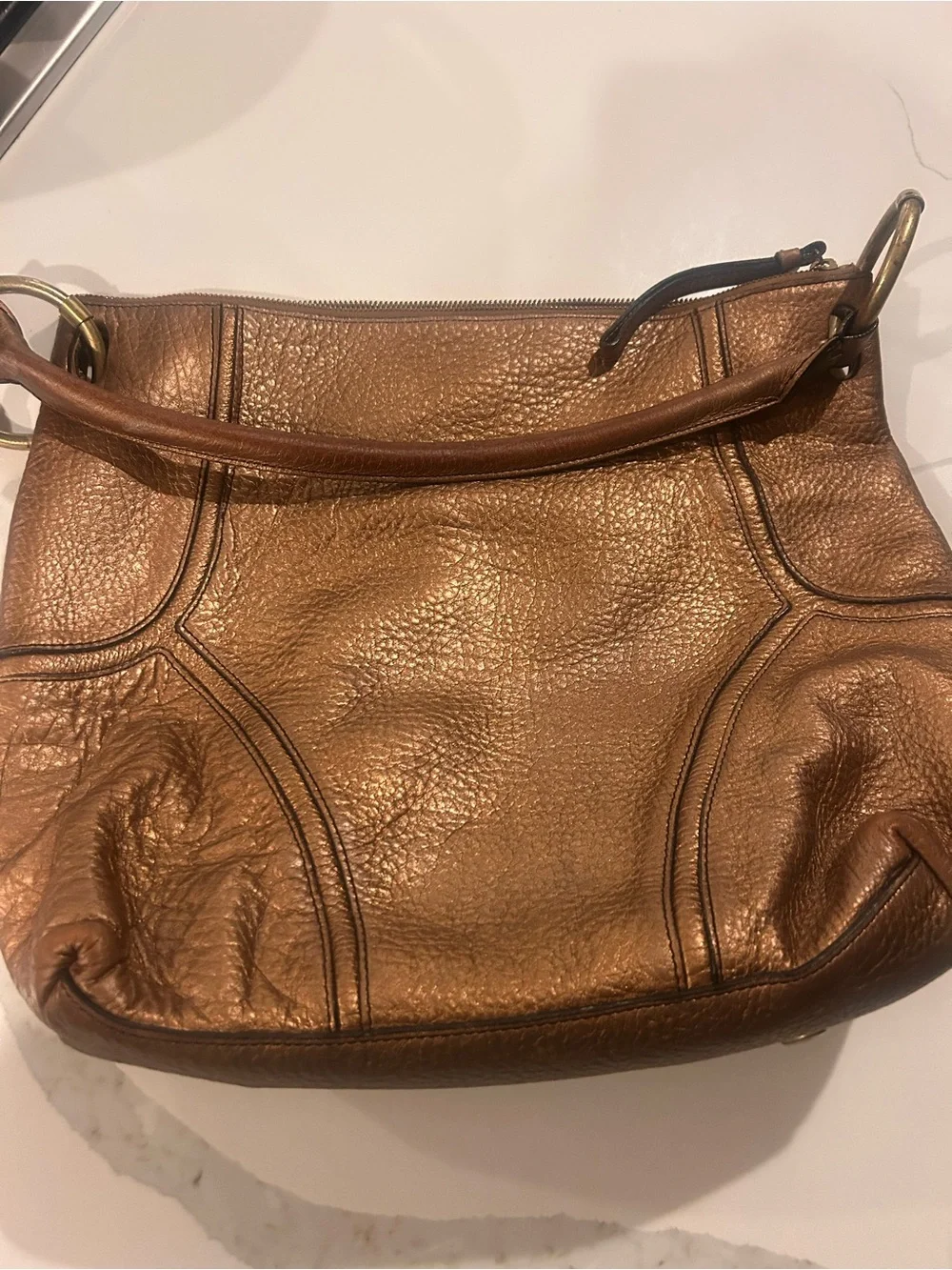 Y2K Women’s Metallic Brown real Leather Shoulder Bag Kenneth Cole